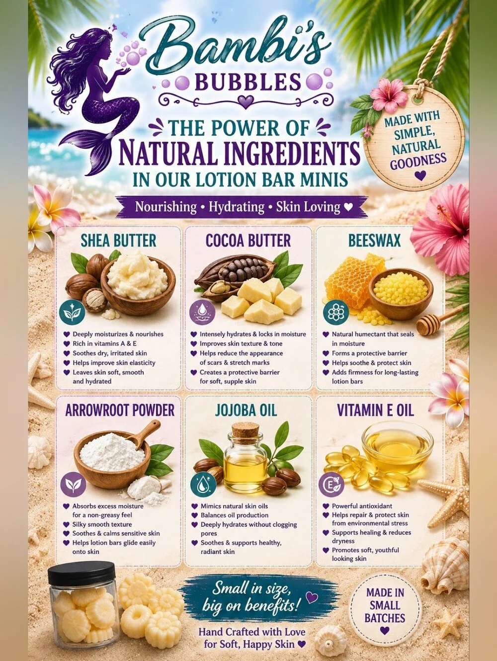 Back In Stock! Hand Crafted Summer Lotion Bar Minis 6 Pack
